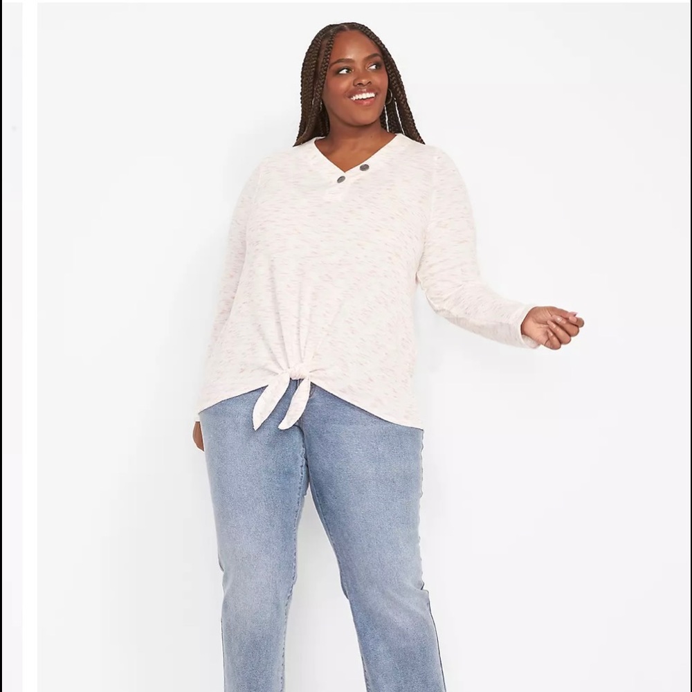 Lane Bryant Tie-Front Hacci Top With Button Detail.